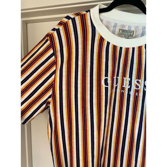 NWT men’s vintage 90’s Guess Los Angeles vertical striped tee large embroidered - Picture 5 of 6